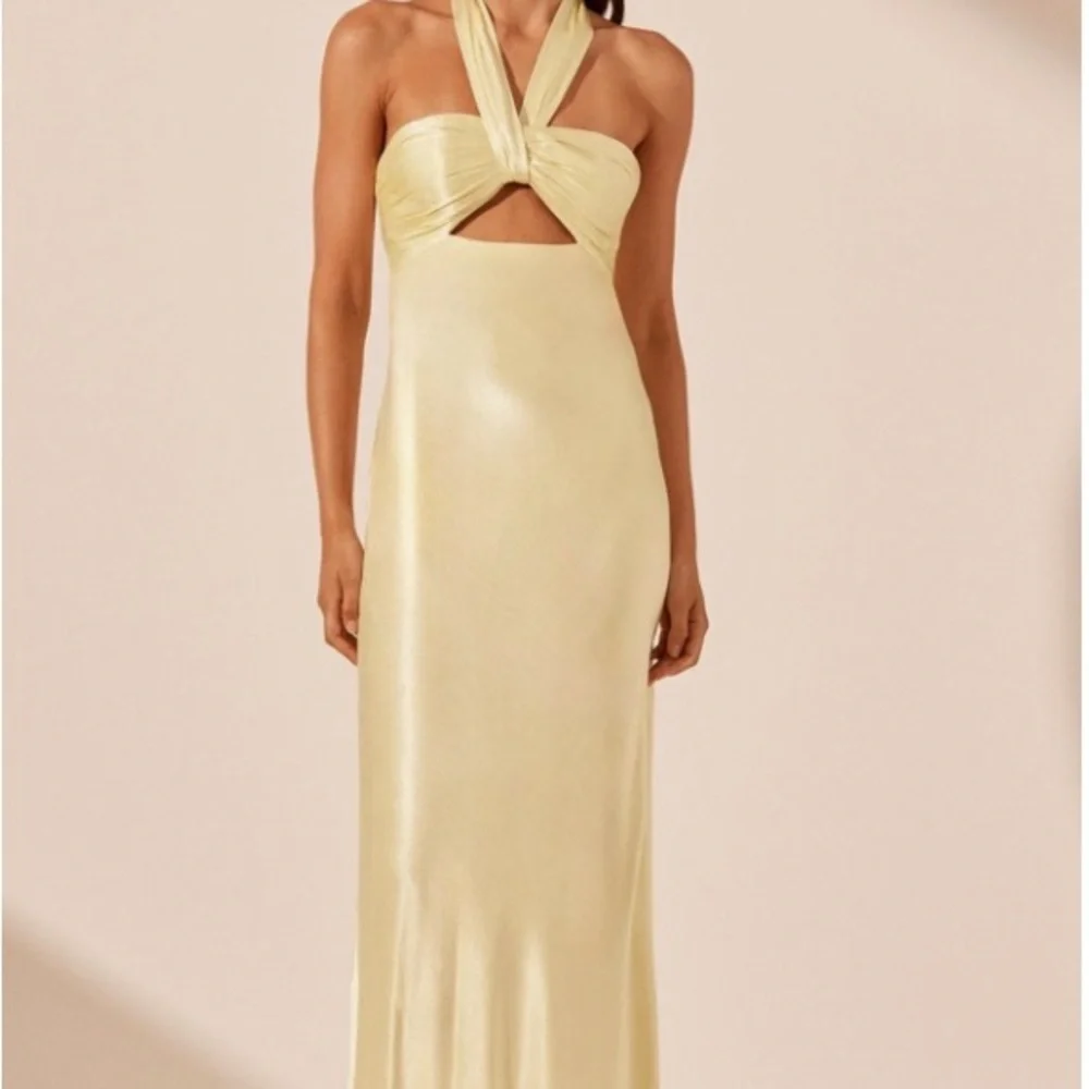 Shona Joy Yellow Silk Halter Gown - Picture 1 of 5